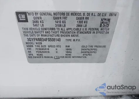 2015 Cadillac Srx Luxury Collection z USA, uszkodzony, nr VIN 3GYFNBE34FS508140